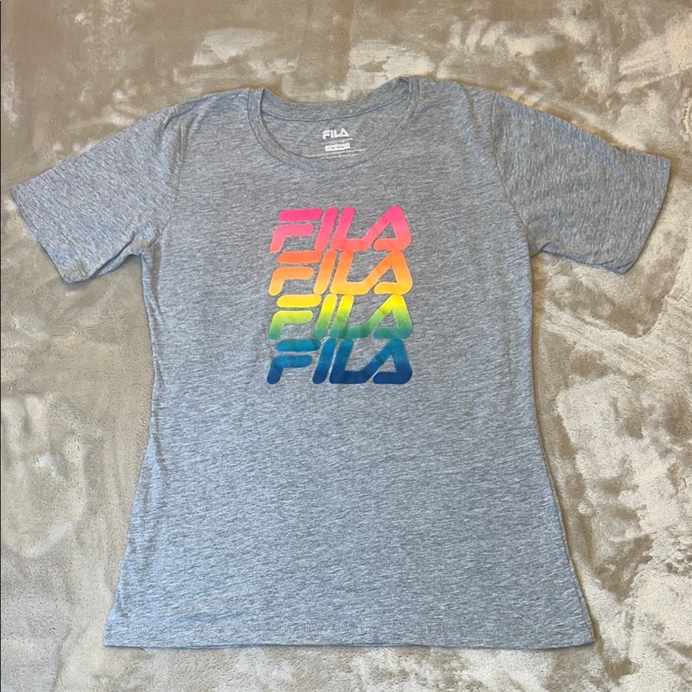 Fila Gray and Red Short Sleeve Tee with Multicolor Logo